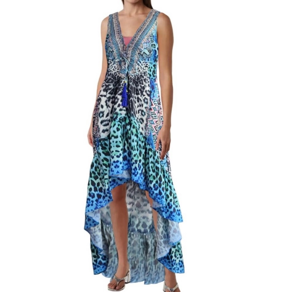 True Colours by La Moda Hi-Low Maxi Resort Dress Swim Cover-up Blue Cat L/XL